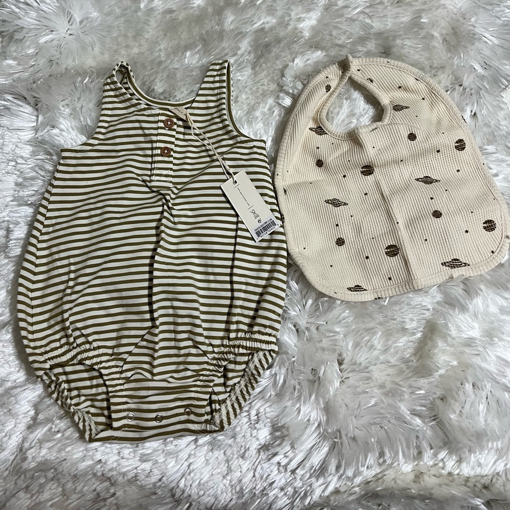 Quincy Mae Striped Baby Romper and Kate Quinn Bib Set